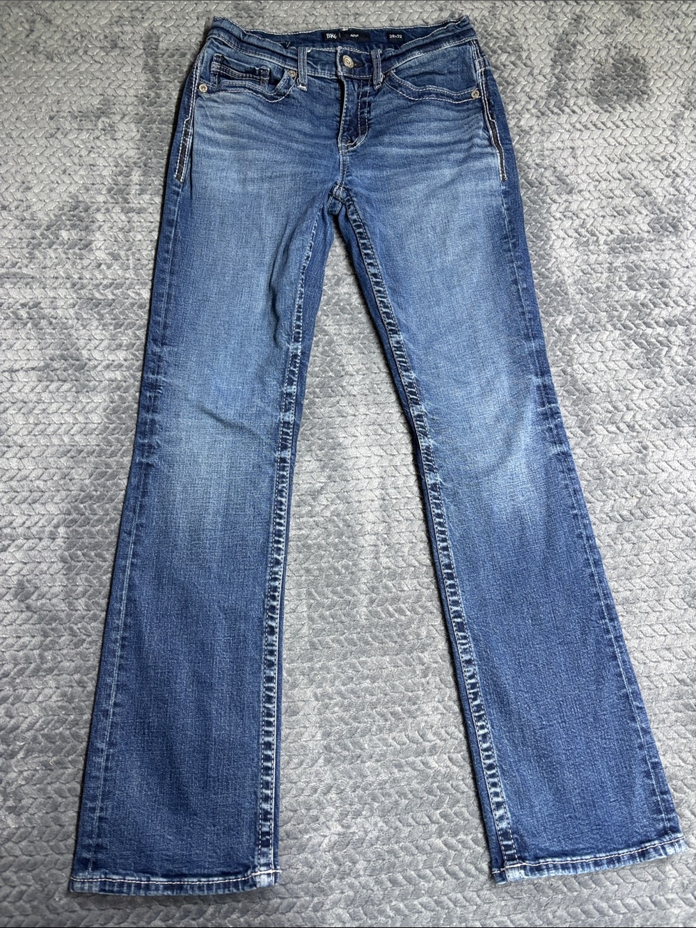 BKE Aiden Men's Medium Blue Bootcut Jeans with Whiskering